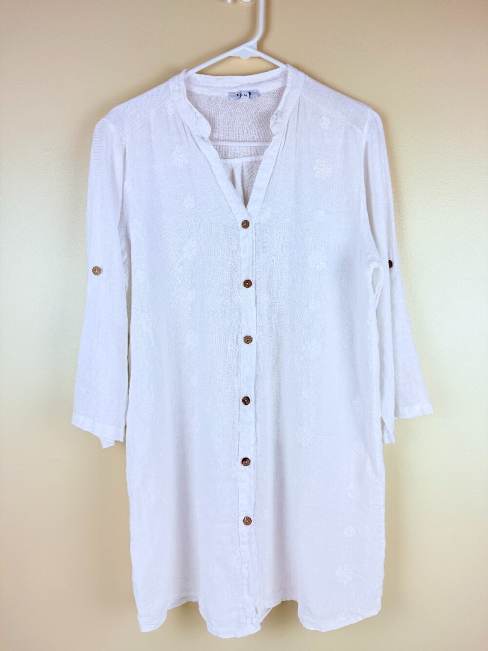 Rosemarie Made in Italy 100% Linen Embroidered Button Front Tunic Dress Size M